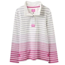 Joules Cowdray Sweatshirt Womens 6 Pullover Pink White Striped Mock Neck Barbie