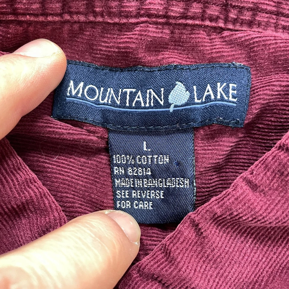 Camisa con botones Mountain Lake para hombre grande roja manga larga pana suave top adulto Foto 3 de 4