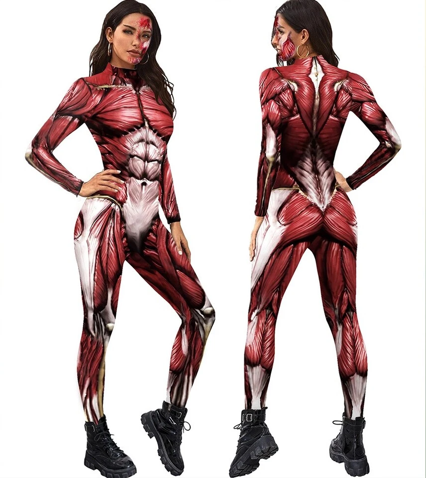 Fitness Realista Músculo Mujeres Mono Juegos con disfraces Disfraz Body Halloween Escenario Foto 2 de 4
