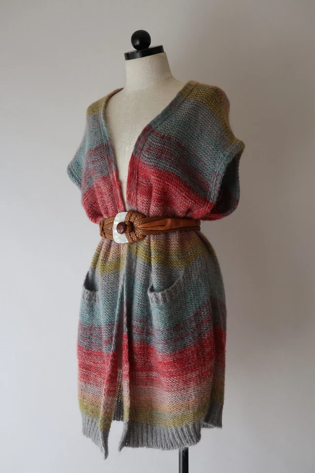 Chaleco plumero tejido frente abierto Anthropologie Moth arco iris rayas mohair XS Foto 4 de 4