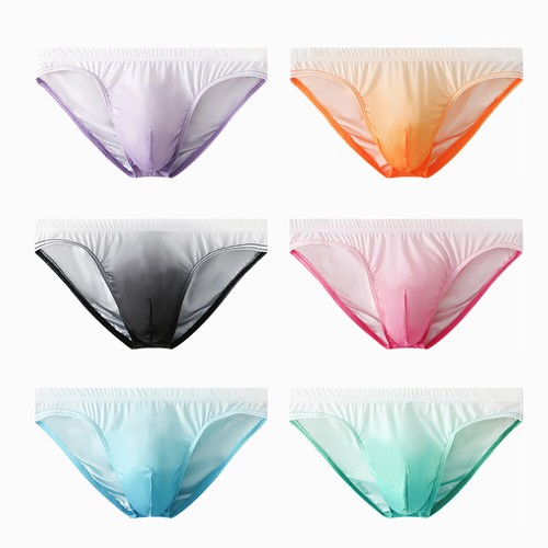 Men's Gradient Low Waist Bikini Briefs Ice Silk Seamless Breathable Underpants - Picture 5 of 28