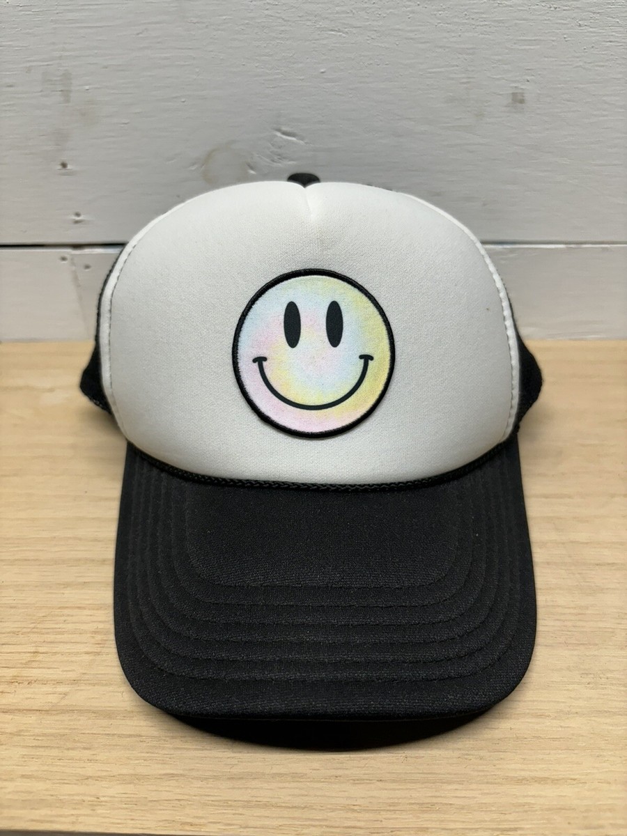 OTTO Smiley Happy Face Trucker Hat Mesh Snapback Black And Multi Color Face