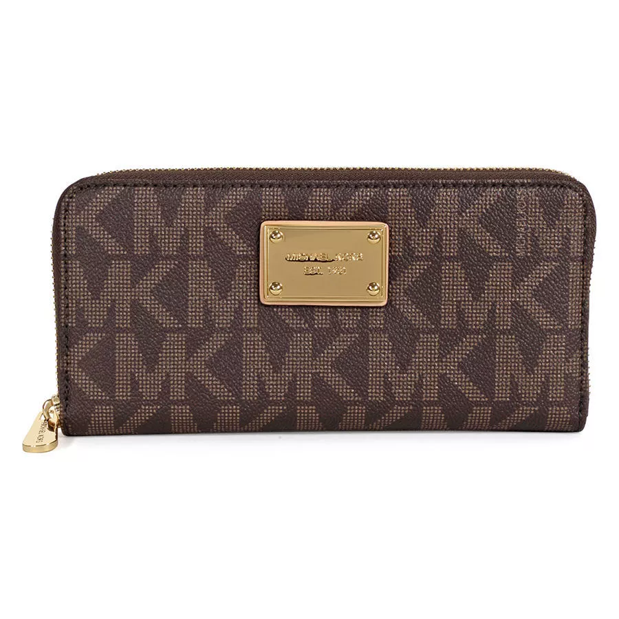 MICHAEL KORS JET SET ZA CONTINENTAL WALLET Brown Logo 138