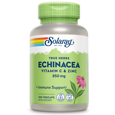 Solaray Echinacea w/ Vitamin C & Zinc 850mg | 100 VegCaps, 50 Serv.