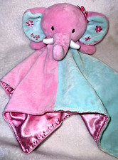Okie Dokie Elephant Security Blanket Plush Rattle Lovey Pink and Mint Green