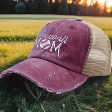 Burgundy Baseball Mom Baseball Cap Hat Adjustable Ponytail Back Baseball mama