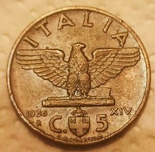 REGNO ITALIA VITTORIO EMANUELE III - 5 CENTESIMI IMPERO 1° TIPO 1936 RARA