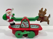 RARE Vintage 90's Christmas Santa Claus Rudolph Reindeer See-Saw Wind-Up Toy