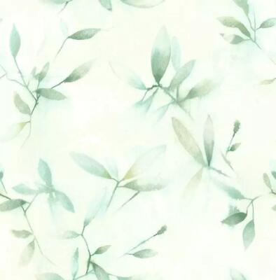 Wallpaper Green & Teal Watercolor Leaf Toss on Faux   , 56 sq ft Bolt