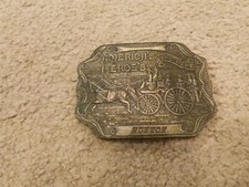VINTAGE 70s America's Heroes Fire Dept BOSTON Brass Belt Buckle 3 3/4" x 2 3/4"