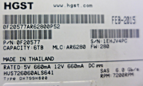 HGST 6TB SAS 6Gb/s 7.2K RPM 3.5" HDD HUS726060ALS641 In Tray 0F20577 - Picture 4 of 4