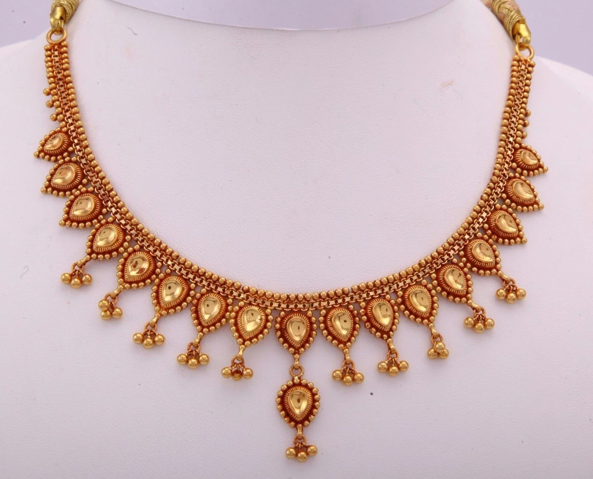22K SOLID GOLD ANTIQUE STYLE TUSSI NECKLACE CHOKER TRADITIONAL