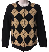 J. Crew Sparkle Cardigan Wool/Cashmere Sweater Navy Gold Metallic Argyle Size XS
