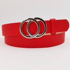 Red double round silver buckle belt girls decorative belt 105cm