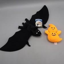 Vintage 24K Beanie Boppers Black Bat, TY Ghouly Orange Ghost Halloween Plush lot