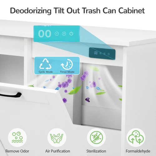 26 Gallon with Deodorizing Function Wood Double Tilt Out Trash Can Cabinet White - Picture 4 of 16