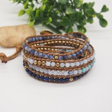 Sodalite mix wrap bracelets, Boho bracelets, beadwork layered bracelets