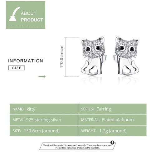 Cute Cat Kitten Stud Earrings Genuine Sterling Silver 925 Girls Ladies Women - Picture 6 of 6