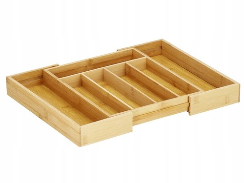 Portaposate Estensibile Cassetto Da Cucina In Legno Bambu 7 Scomparti 37x27-39Cm - Foto 3 di 10
