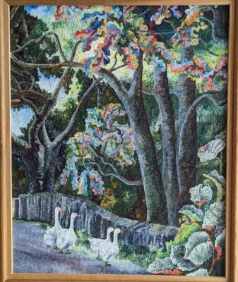 Einzigartiges Kunstwerk von Isobel Langton Impressionist Ölgemälde Bickham Bridge