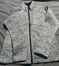 Gray Womens Full-Zip Jacket Mock Neck Textured Knit Design Long Sleeve Good Cond