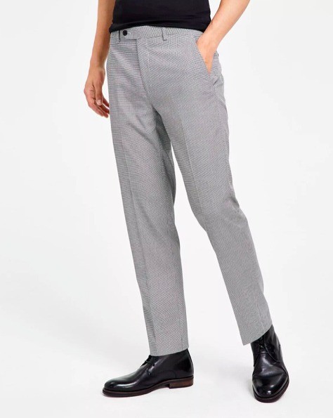 Alfani Men's Slim-Fit Black - White Houndstooth Pattern Dress Pants-34x32