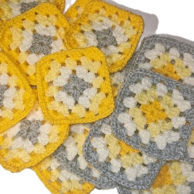 20 süße Häkelmotive Zitrone & Grau Hummel - traditionelle Granny Squares