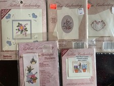 Lot of 5 Ribbon Embroidery  Cross Stitch Kits Janlynn Cards Pictures NIP