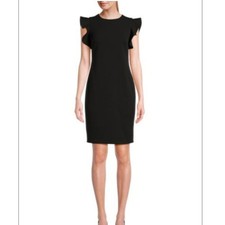 Calvin Klein Flutter Sleeve Sheath Dress 8 LBD Career Minimalist Stretch