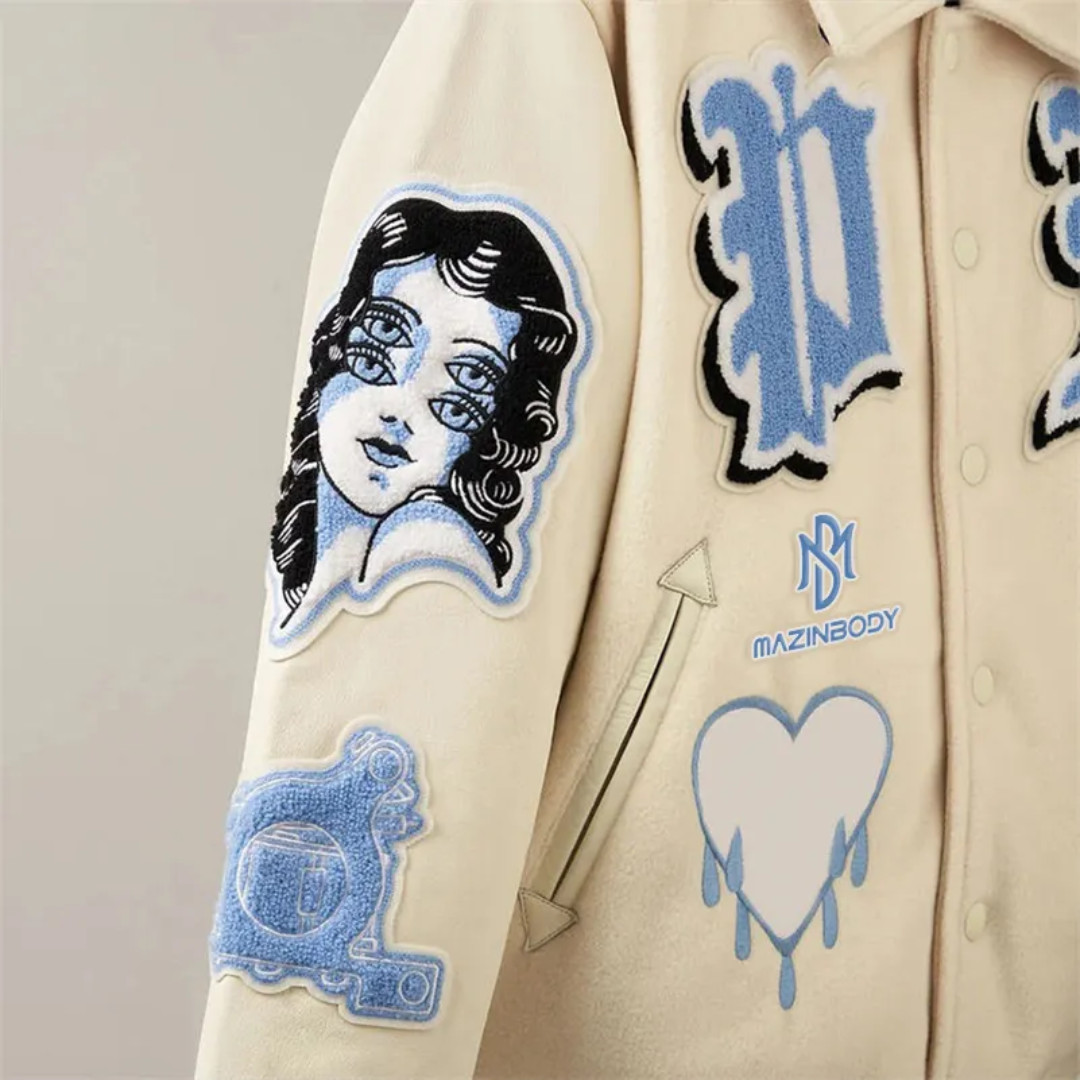 Heavy Embroidered Chenille Patches Logo Leather Sleeves Wool Baseball Jacket