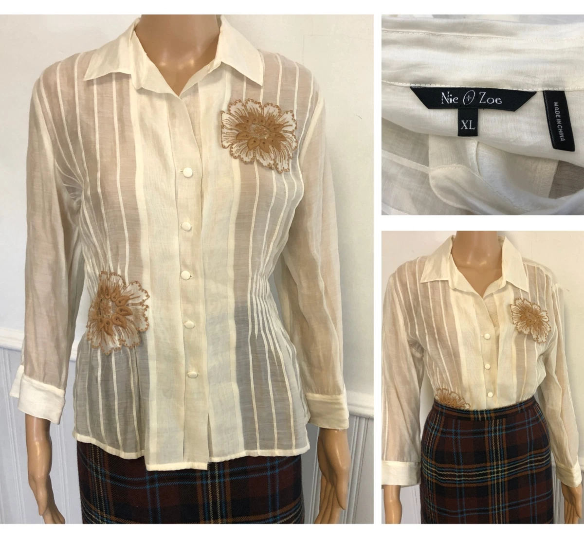 Top Nic+Zoe Femme - Imprimé Géométrique - Manches 3/4 - Taille PS