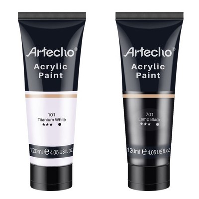 Artecho Professional Acrylic Paint, 4.05 Fl Oz (Pack of 2), White and Black 