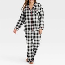 Women's Plus Size Buffalo Check Plaid Flannel Pajama Set - Wondershop White 3X