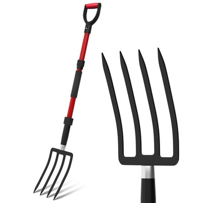 COSITA Pitch Fork for Garden, 44-Inches Pitchfork with Fiberglass Black+Red