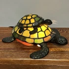 VTG Tiffany Style Stained Glass Tortoise Small Night Desk Lamp Double Shell