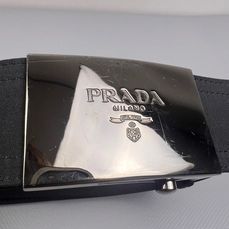 Пояс PRADA черный нейлон серебристый логотип пряжка размер 36 - Изображение 4 из 4