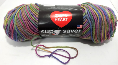 Red Heart Super Saver MULTICOLOR Yarn ARTIST PRINT #0315 Purple Green Blue 5 oz.