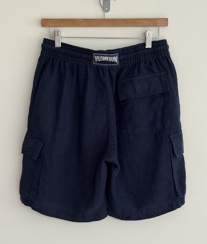 Vilebrequin Cargo Bermuda Shorts 100% Linen Navy Blue Small *** NEW *** - Picture 10 of 14