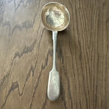 ANTIQUE IMPERIAL RUSSIAN 84 SILVER  TEA STRAINER ENGRAVED GOLD WASH, MARKED 51gr