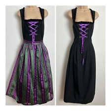 Vintage 80s Black Traditional Austrian Folk Dirndl Trachten Dress With Apron 12