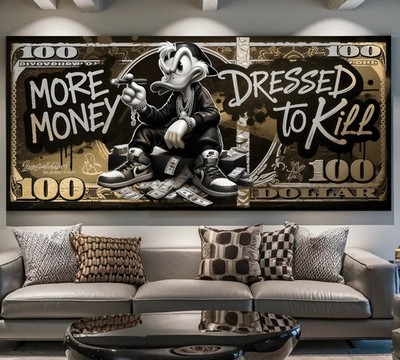 LEINWAND BILD ER BIS 200x85x5 DONALD-DUCK MONEY POPART WANDBILD LUXUS LOFT GOLD