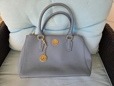 DKNY SIGNATURE LOGO WOMEN'S LEATHER SATCHEL HANDBAG NO SHOULDER STRAP BLUE