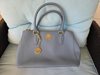 DKNY  SIGNATURE LOGO WOMEN'S LEATHER SATCHEL HANDBAG NO SHOULDER STRAP BLUE