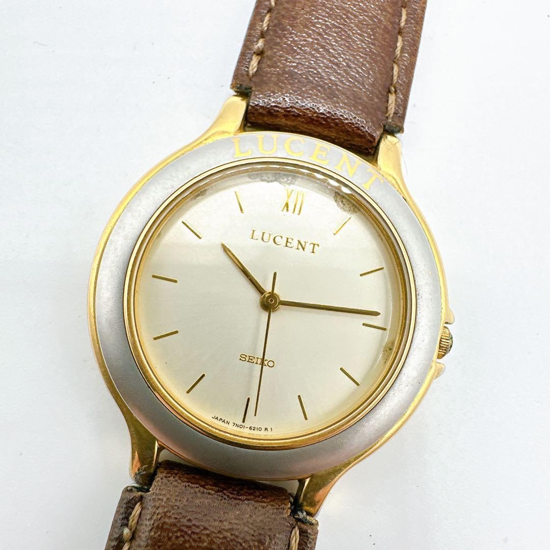 SEIKO LUCENT Watch 7N01-6160 Gold Retro Battery Replaced Vintage
