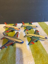 Vintage Antique Tin Friction Airplanes Made In Japan Circa 70s Air France Swiss