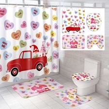 4 Pcs Valentines Shower Curtain Set with Non Slip Rugs Toilet Lid Cover Bath ...