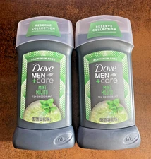 LOT (2) Dove Men+Care Deodorant-MINT MOJITO-Reserve Collection-3oz-Aluminum Free