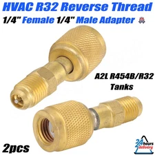 2pcs HVAC R32 Reverse Thread 1/4'' Female 1/4'' Male Adapter A2L R454B/R32 Tanks