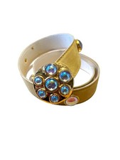 Vintage Escada Suede Belt Iridescent Glass Accents Gold-Tone Buckle Size 38 Made