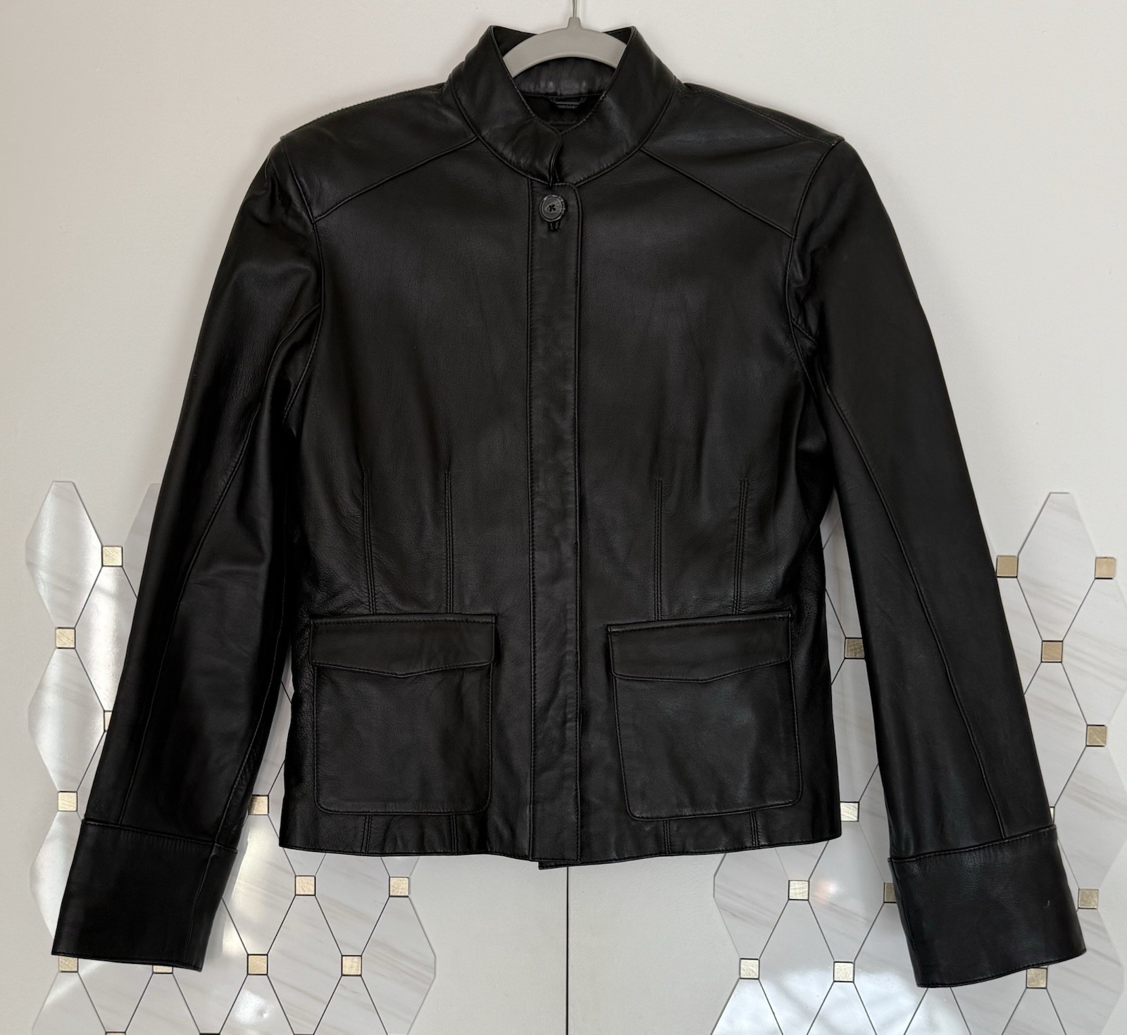 Mossimo Black Leather Jacket Button Down Size Med… - image 1